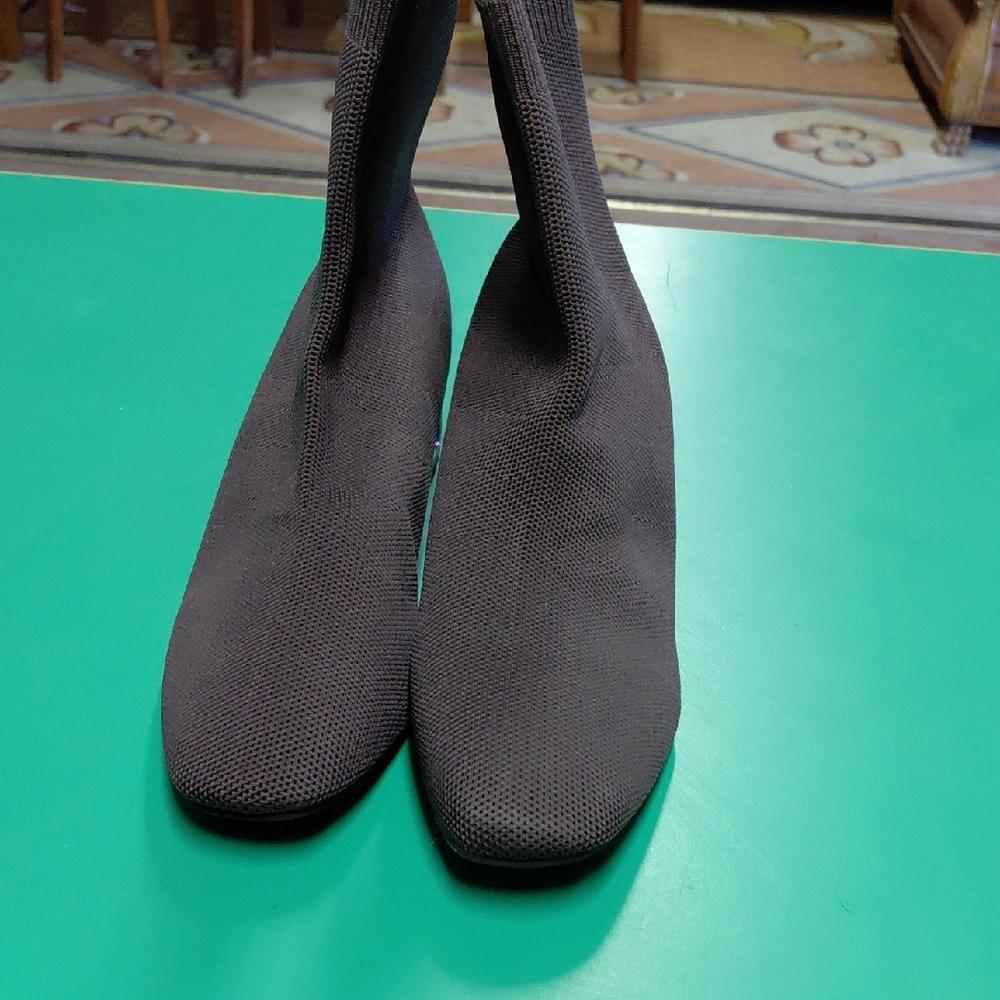 Stretch Knit Ankle Boots in Dark Brown